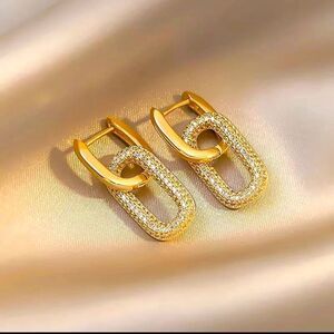 Elegant Paper Link Hoop Earrings Small Trendy GOLDTONE